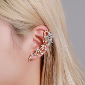 Pendientes de lujo con Clips para las orejas, sin perforación, joyería de cristal para mujer, pendientes estéticos con diamantes de imitación a la moda de una pieza