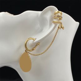 Oreille de luxe manchette femmes boucles d'oreilles élégantes goutte d'eau forme unique diamant perle oreille os Clips Double lettre émail chaîne boucle d'oreille