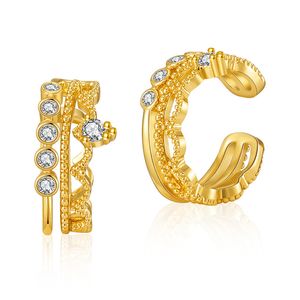 boucles d'oreilles de luxe Texture en métal plaqué or véritable sans trous d'oreille Clip d'oreille avec zircon exquise petite lettre en forme de C Earclip