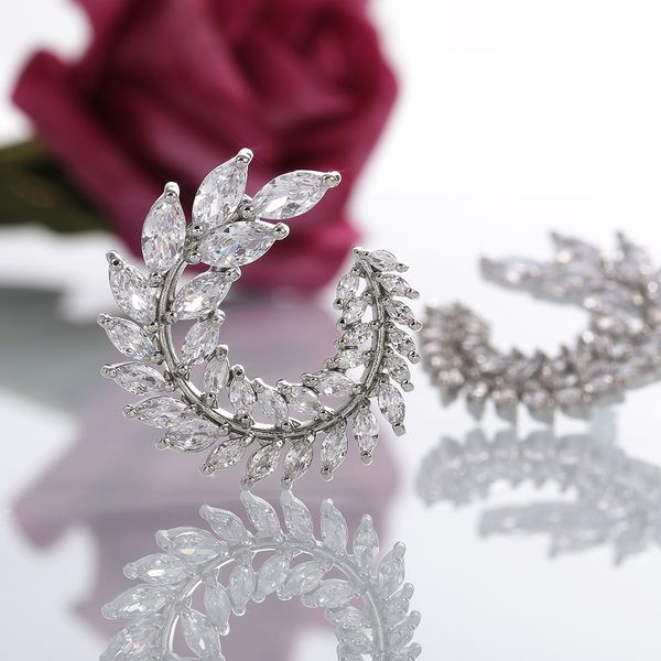 Boucles d'oreilles de luxe scintillantes en forme de branche d'olivier, en forme de feuille, en diamant taille Marquise, pour femmes, bijoux de mariage, cadeau
