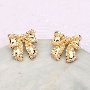 Luxe oorbellen Stud 18K PLATED 925 zilveren ontwerpers dubbele letters Studs geometrische vrouwen rond kristal Rhinestone Pearl Earring Wedding Party sieraden 2024