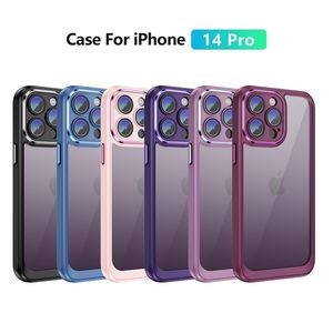 Estuches de teléfono de acrílico transparente anticaída de doble color para Iphone XR 11 Pro Max 12 13 14 Pro Max Hard PC Parachoques de TPU suave Protector de lente de cámara incorporado Cubierta a prueba de golpes