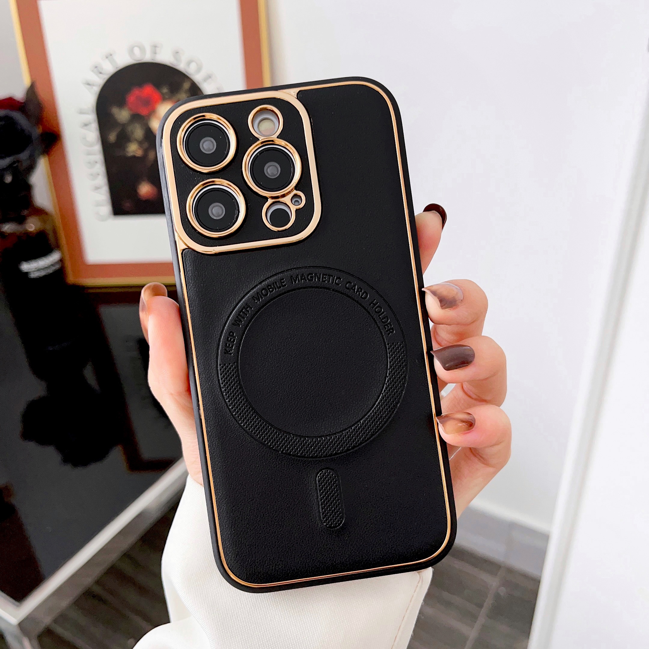 Luxuriöse galvanische magnetische Ledertasche für iPhone 13 14 12 Pro Max Stoßfeste Abdeckung
