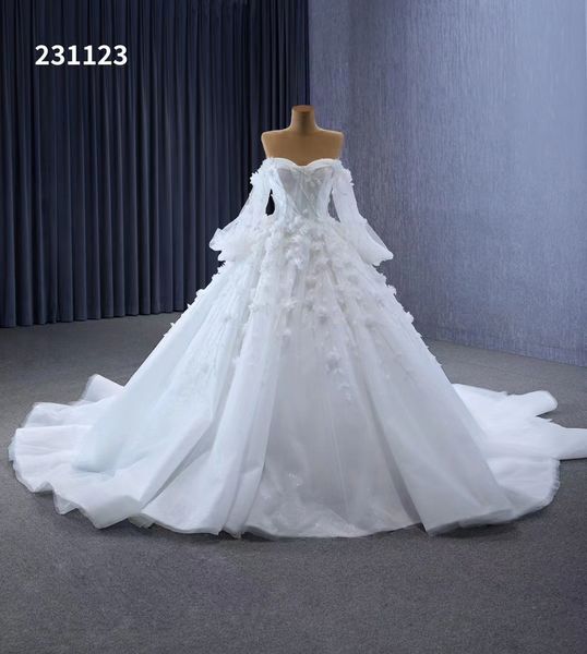 Robe de mariée de luxe élégante, robe de bal, motif floral fait à la main, décolleté en cœur, manches longues, deux Styles, SM231123