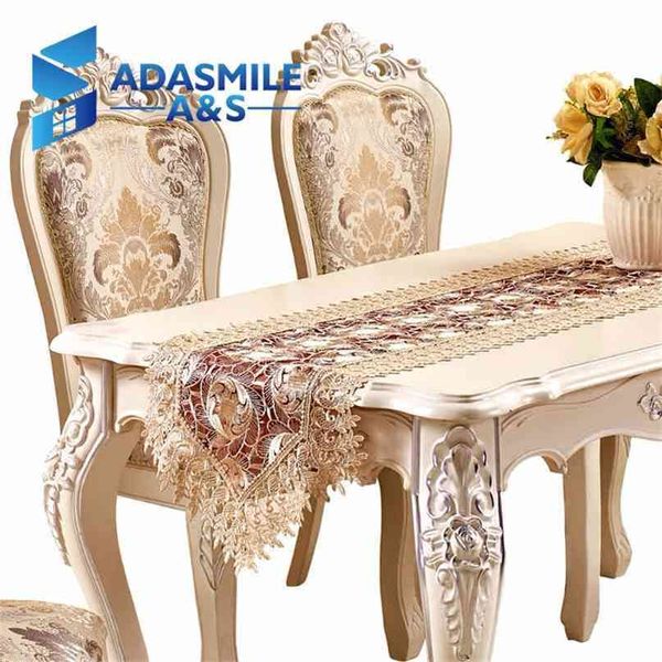 Lujo elegante mesa de comedor corredor hilo de vidrio encaje bordado bandera floral fiesta de boda decoración del hogar paño 210709