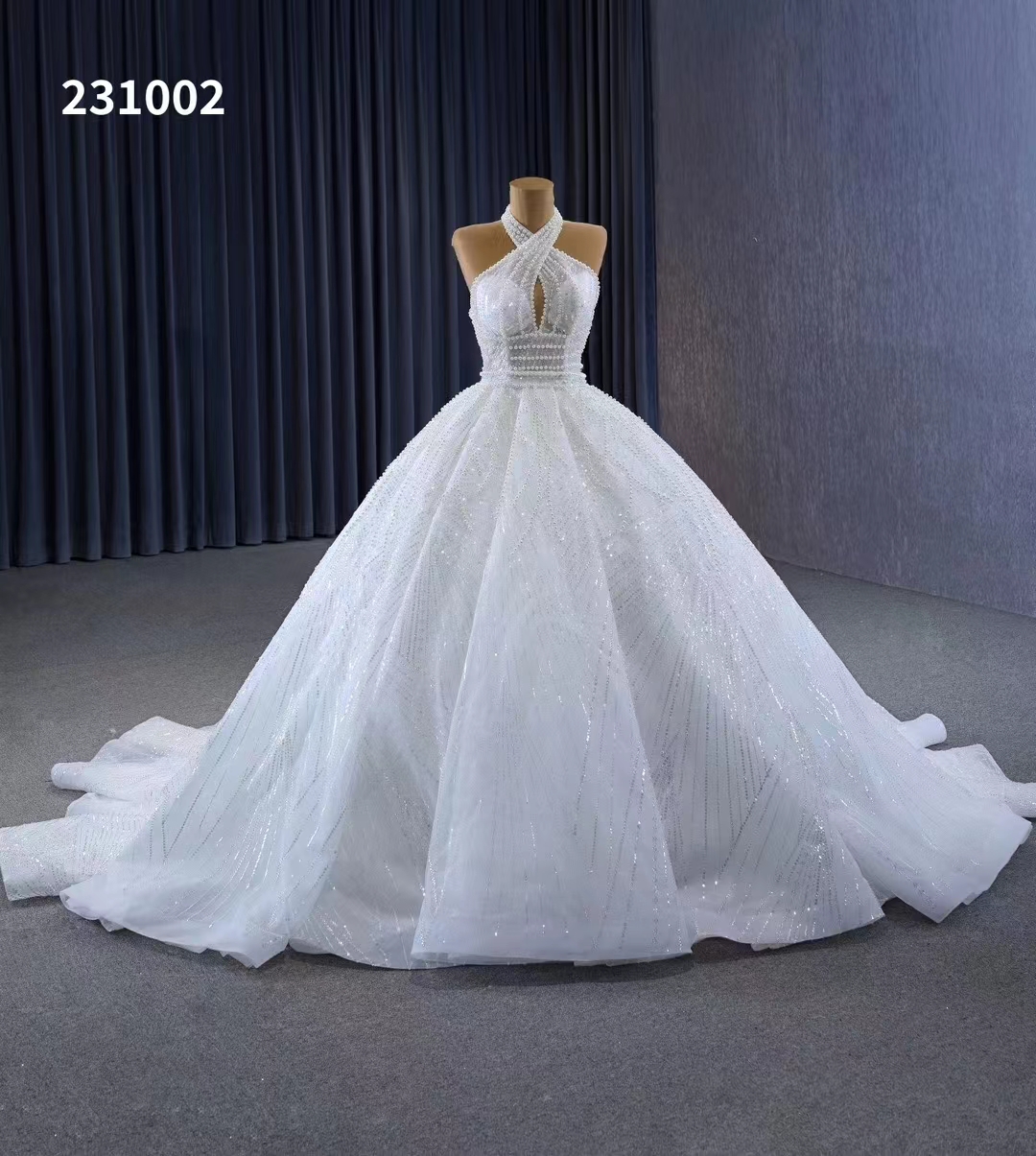 Luxo elegante sereia garfo dianteiro pérola vestido de casamento com trem destacável noiva casamento sm231002
