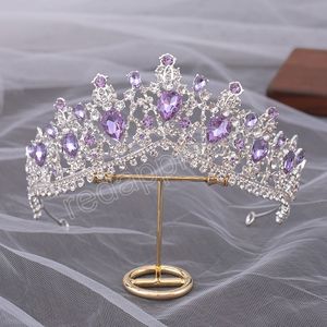 Luxe elegante prinses tiara kroon paarse roze ab kristal tiara voor vrouwen bruiloft hoofdtooi haar sieraden