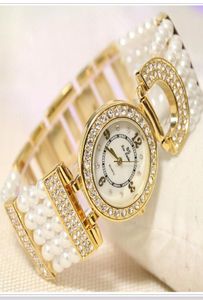 Luxury Elegant Rhinestone Femmes Regardez Lady Pearl Dress Watch Femelle Big Dalm Wristwatch Bracelet Crystal Watch Drop Ship Ly191227162692