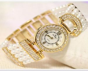 Luxury Elegant Rhinestone Femmes Regardez Lady Pearl Dress Watch Femelle Big Dalm Wristwatch Bracelet Bracelet Watch Drop Ship Ly191226222598