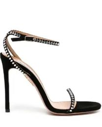 Luxe élégante sandale féminine talons hauts strides pompes à nœud papillon 105 mm olie sandales embellies en cristal en ramiement