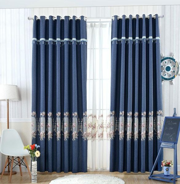 Cortina de lino opaca bordada de lujo para sala de estar, espejo, patrón de flores, cortinas para ventana, cortinas para dormitorio Environmental1625858
