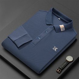 Polo de broderie de luxe à manches longues automne coton T-shirt créateur de mode revers hauts tendance streetwear vêtements pour hommes 240111