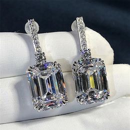 Luxe Emerald Cut 3ct Lab Diamond Dange Earring Real 925 Sterling Silver Jewelry Party Wedding Drop oorbellen voor vrouwen Bridal 210317319O