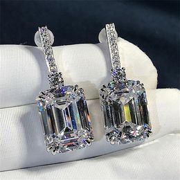 Luxe Emerald Cut 3ct Lab Diamond Dange Earring Real 925 Sterling Silver Jewelry Party Wedding Drop oorbellen voor vrouwen Bridal 210317244E