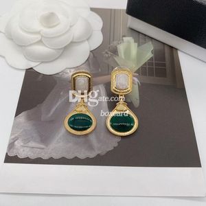 Boucles d'oreilles émeraude de luxe pendantes avec timbre pour femmes boucles d'oreilles plaquées lettre Vintage gouttes d'oreille avec boîte-cadeau