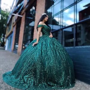 Vestidos de quinceanera de balón de lujo de bola esmeralda de lujo.