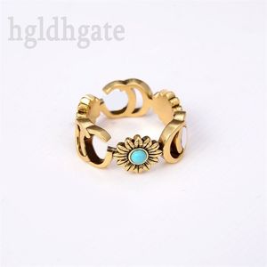 Luxe verlovingsringen voor vrouwen blauw donker strass letters G romantiek legering madeliefje vormen mode bloem hiphop trouwring mannen punk legering ZB038 F23