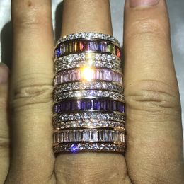Luxe Eternal Sapphire Ruby Peridot Kunzite Topaz 925 Sterling Zilver Engagement Trouwringen voor Vrouwen Mannen Maat 5 6 7 8 9 10