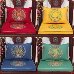 Lujo étnico bordado fino feliz sofá silla cojín del asiento algodón lino estilo chino almohada lumbar de alta gama decorativa gruesa Cus275C