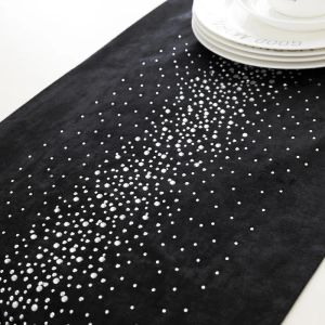 Luxury Europe Rhinestone Runner, Table Runner, Desk, Bed Runner, Velvet, Black Home Room Decor, FG524, Groothandel