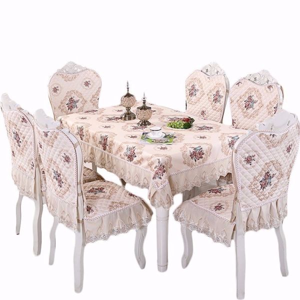 Luxe Europe Table Tissu Satin Dentelle Imprimer Épais Antidérapant Couverture De Chaise Coussin Accueil Hôtel De Mariage Décor Banquet À Manger Nappe T200707