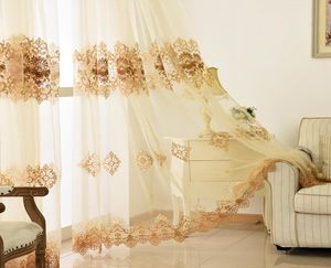 Luxe Europese Geborduurde Beige Tule Gordijnen Voor Woonkamer Balkon Witte Voile Pure Gordijnen Stof Voor Slaapkamer WP16030 Y26587447