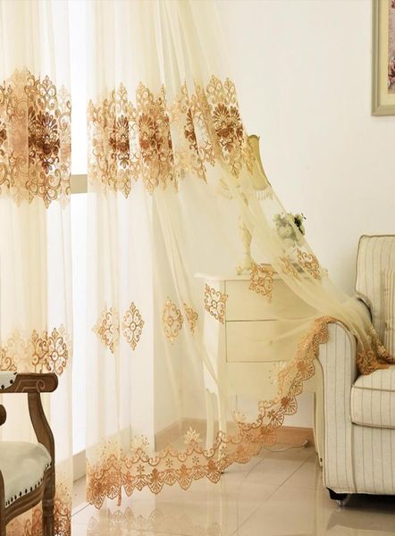 Luxury Européen Broidered Beige en tulle rideaux pour le salon balcon blanc voile transparent tissu pour chambre WP16030 Y21751636