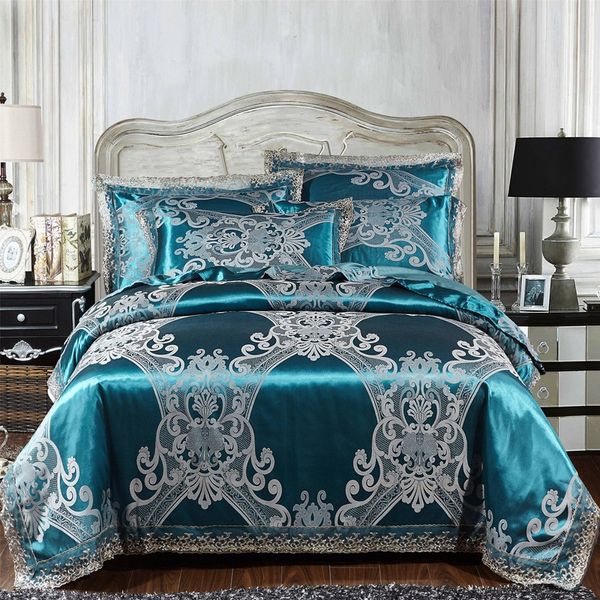 Ensembles de literie quatre pièces européens de luxe Royal Nobility Soie Dentelle Housse de couette Taie d'oreiller Housse de couette Marque Literie Ensembles Chic En Stock