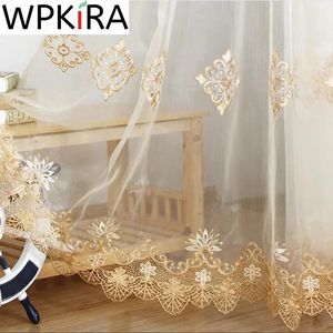 Luxury European Water Soluble Broiderie Curtain transparent pour le salon Tulle Bottom Gold Lacework Screen Custom WP160H 240118