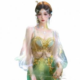 Soirée de luxe Dr 2023 Danse folklorique chinoise Hanfu Green Elf Print Rave Party Stage Costume Festival Outfit Femmes Adulte Fantasy 51gB #