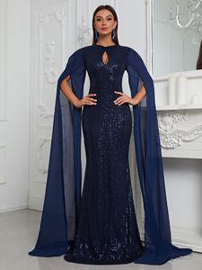 Musilm – robe de soirée de luxe à paillettes, col haut, ajourée, manches longues, châle, queue de poisson, jupe arabe de dubaï, SSX9012