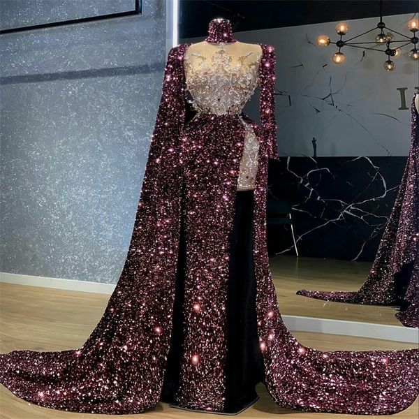 Robes de soirée de luxe Sexy Side Split Bling Paillettes Perles Dentelle Robes De Bal Sur Mesure Appliqued Halter Gaine Incroyable Pageant Robe