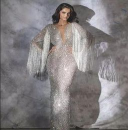 Robes de soirée de luxe Yousf Aljasmi Labourjoisie Serveau Silver Tassels V Neck Kylie Jenner Zuhair Muradant Party Prom Dress6195419