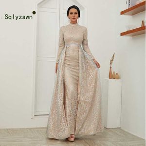 Robe de soirée de luxe longue sirène scintillante paillettes paillettes avec Falda détachable saoudien arabe robe de soirée de bal formelle 210709