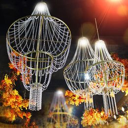 Luxe evenementenfeest Decoratie Iron Acryl Crystal Plafond Hangende ornament Lumineuze kroonluchter hanger voor bruiloftstekweerden