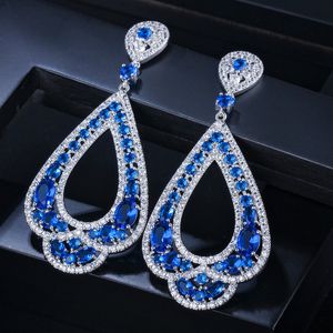 Créateur de boucles d'oreilles de charme exagéré de luxe pour femme fête 925 Sterling Silver Post sud-américain bleu vert blanc AAA zircone mariée mariage boucles d'oreilles de fiançailles