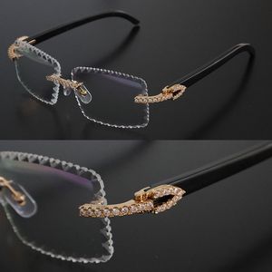 Anteojos de lujo Moissanite Diamond Set Rimles Diseñador Gafas Mujeres Vintage Hombres Original Blanco Interior Negro Cuerno de Búfalo Conchas Ópticas Gafas sin montura para hombre