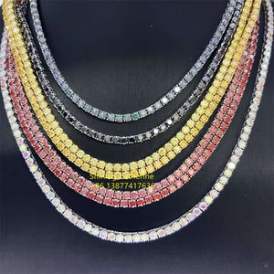 Chaîne de Tennis de luxe, prix d'usine, 3mm 4mm, collier en diamant de laboratoire Vvs, bijoux fantaisie, collier de Tennis en Moissanite coloré