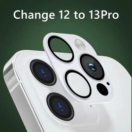 Fausse caméra de luxe pour iPhone 11 12 x xs xr Changement en 14 13 Pro Triple Camera 9d Temperred Glass Protection Modified Lens Cover