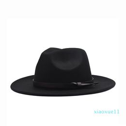 Luxe- Automne Hiver Version coréenne du chapeau de laine plat ceinture grands avant-toit chapeaux en feutre casquette à armure toile Europe et Amérique