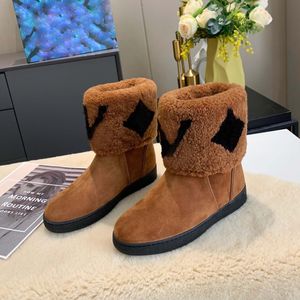 Luxe beroemde merklaarzen letter lamswol verdikte snowboots dames nieuwe mode laarzen, antislip warme katoenen schoenen mode gouden laarzen 03