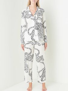 Luxe beroemd ontwerp Gepersonaliseerde luipaardpyjama voor dames Pyjama met lange mouwen Homewear Pakken Bony Katoen Buiten Cheetah Nachtkleding Wit