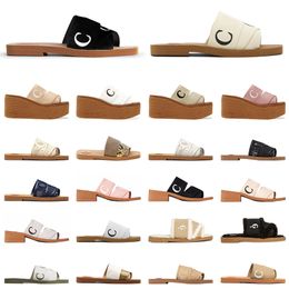 Chloe Sandalias de lujo Diseñador famoso Mujeres Woody Mule Diapositivas planas Diseñador Zapatillas de lona Carta para mujer Sandalia Zapatilla Zapatos 【code ：L】 Chanclas planas