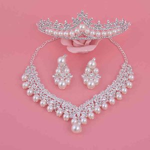 Mode de luxe 2018 colliers boucles d'oreilles diadème strass cristal perle mariage mariée fête en gros ensembles de bijoux de mariée