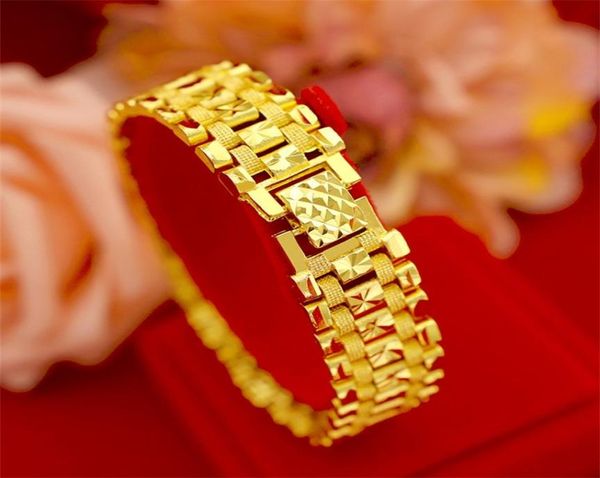 Bracelet de luxe en or 24 carats pour hommes, anniversaire, large 18mm, chaîne de montre, bijoux pour hommes, Bracelet grossier assertif G9197413