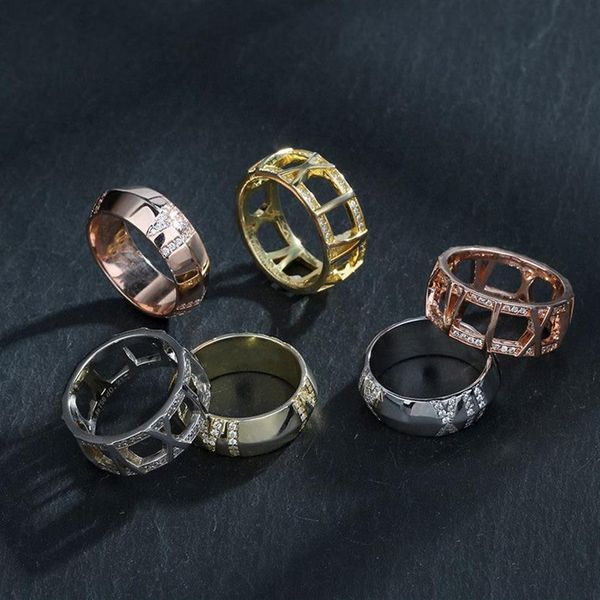 Anillos de banda de moda de lujo Serie Atlas Diamantes de 18 quilates X Stud hueco Clásico Regalos de pareja de acero inoxidable Joyería de diseñador Engage263A