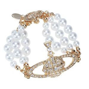 Bracelet perlé perlé de luxe Bracelets de saturne rempli de diamants à trois couches charmantes femmes porteurs nobles élégants en or et argent bicolor vivian1256