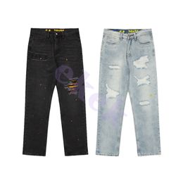 Luxe modemerk heren jeans smile gezicht patroon water wassen spikkel gebroken broek heuphop street casual jeans broek