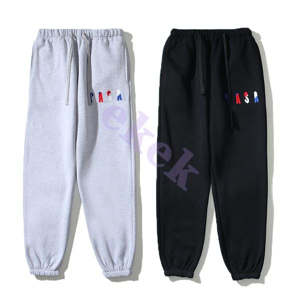 Marca de moda de lujo Pantalones para hombre Bordado de letras azul y rojo Pantalones de color sólido Pantalones de chándal de hip-hop Medias sueltas Pantalones de jogging casuales Negro Gris