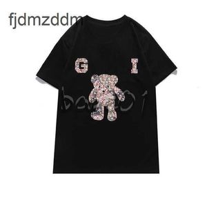 Marque de mode de luxe pour hommes T-shirt polo ours floral rond cou manche courte t-shirt en vrac top noir blanc taille asiatique s-2xl